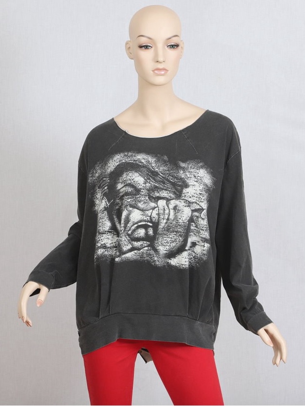 Women's Charcoal Gray tie-dye Italian made Graphic Pullover Sweatshirt